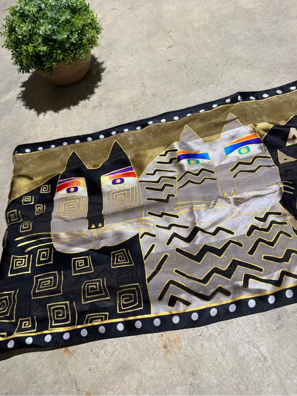 Susan Burch 100% Silk Cat Print Scarf 11”x52” Rainbow Colorful Eccentric